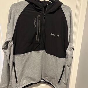 RLX Ralph Lauren Mens LARGE Performance Golf Half-Zip Hoodie Jacket, Black/Gray
